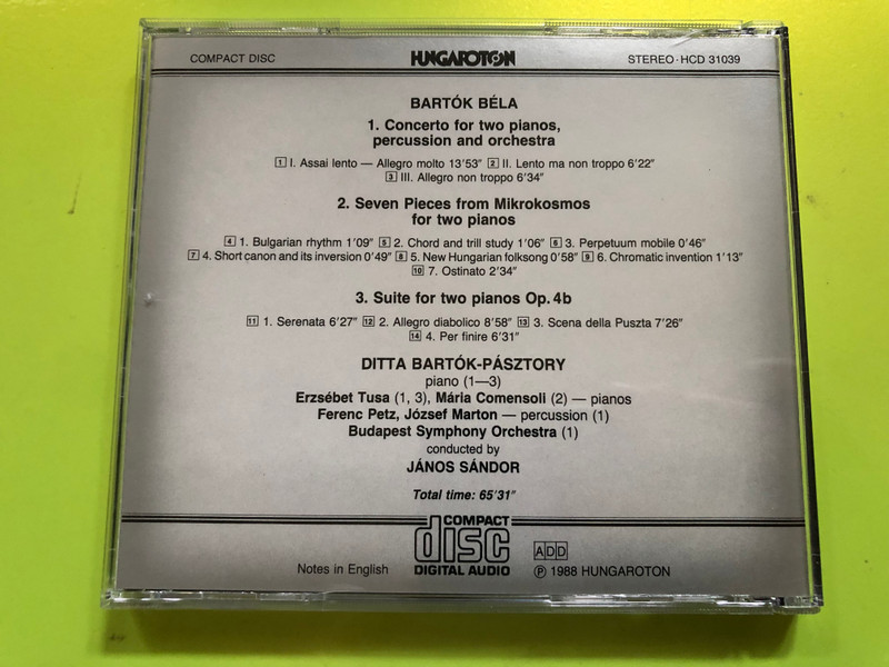 Ditta Bartók-Pásztory Plays Bartók (CD) (HCD 31039)