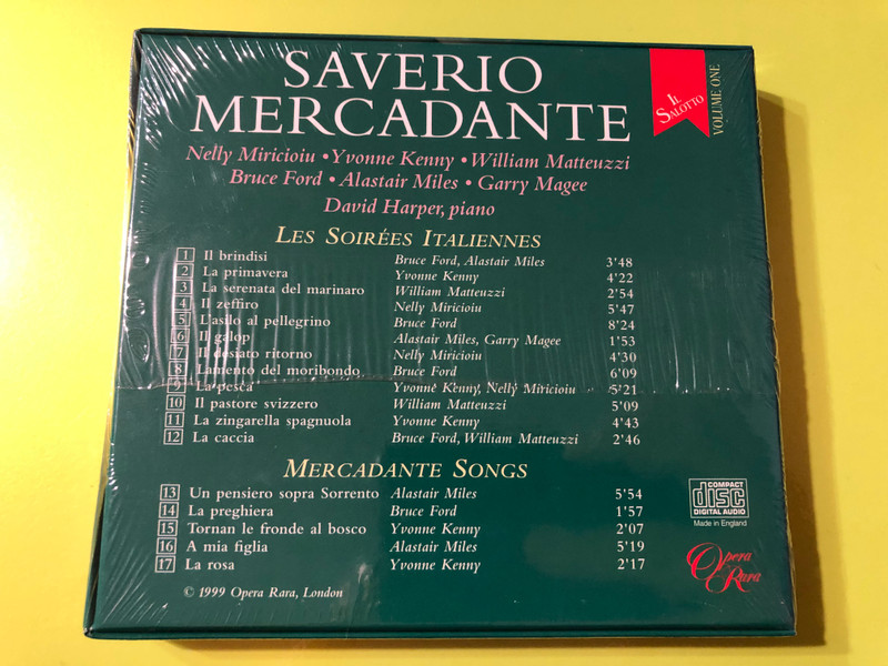 Saverio Mercadante – Il Salotto, Volume One: Les Soirées Italiennes (Opera Rara ORR206, 1999) CD (792938020624)