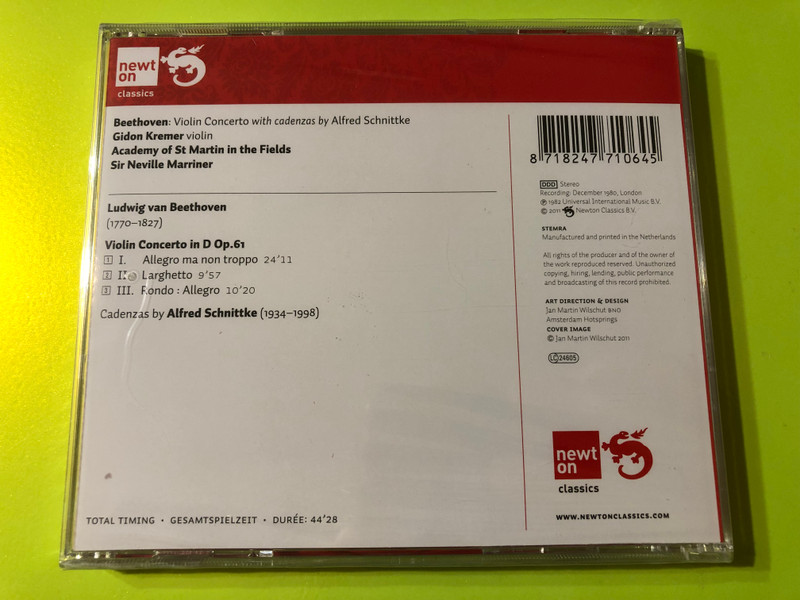 Beethoven: Violin Concerto in D major, Op.61 – Gidon Kremer / Sir Neville Marriner (Newton Classics) CD (8718247710645)
