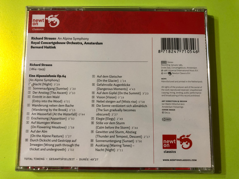 Richard Strauss: An Alpine Symphony – Bernard Haitink / Royal Concertgebouw Orchestra (Newton Classics CD) (8718247710546)