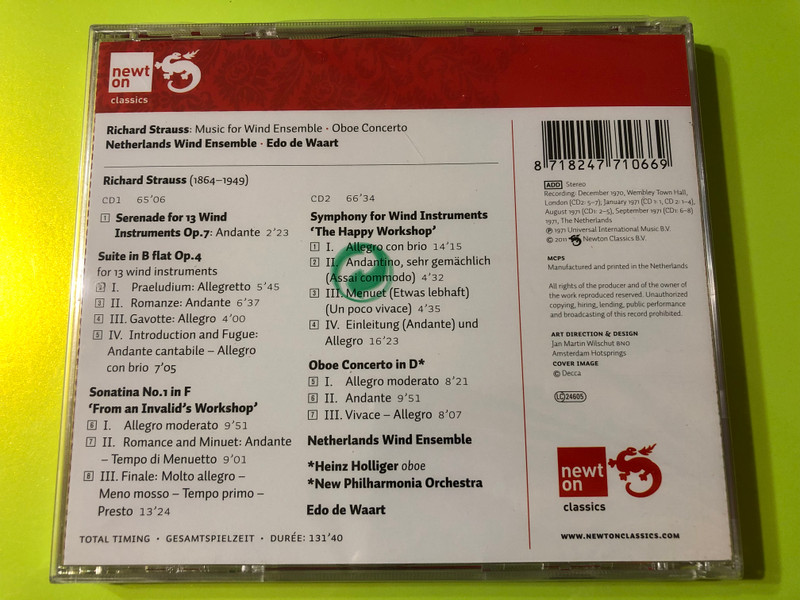 Richard Strauss: Complete Music for Wind Ensemble & Oboe Concerto – Edo de Waart / Heinz Holliger (2CD Set) (8718247710669)
