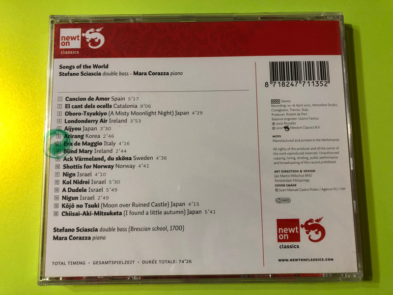 Songs of the World – Stefano Sciascia (Double Bass), Mara Corazza (Piano) CD (8718247711352)