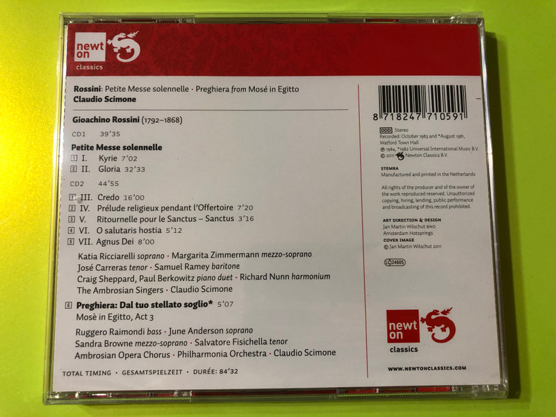 Rossini: Petite Messe Solennelle – José Carreras, Katia Ricciarelli, Samuel Ramey, Margarita Zimmermann 2xCD (8718247710591)