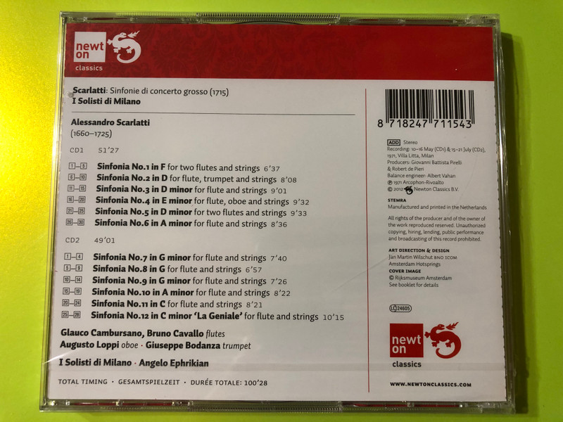 Alessandro Scarlatti: 12 Sinfonie di Concerto Grosso (1715) – I Solisti di Milano / Angelo Ephrikian CD (8718247711543)