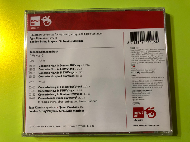 J.S. Bach: Keyboard Concertos BWV 1052–1059 – Igor Kipnis · London String Players · Sir Neville Marriner 2xCD (8718247711864)