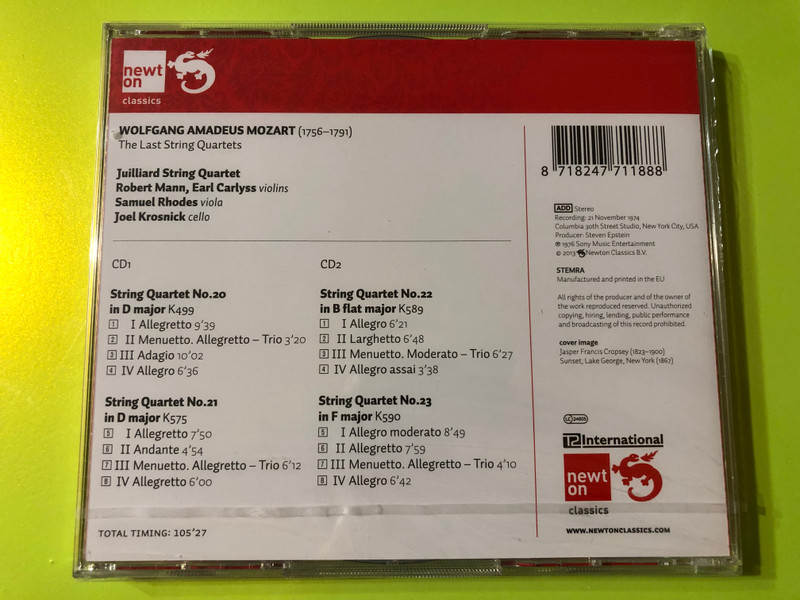 Mozart: The Last String Quartets – Juilliard String Quartet (Newton Classics 8802188, 2CD Set) (8718247711888)