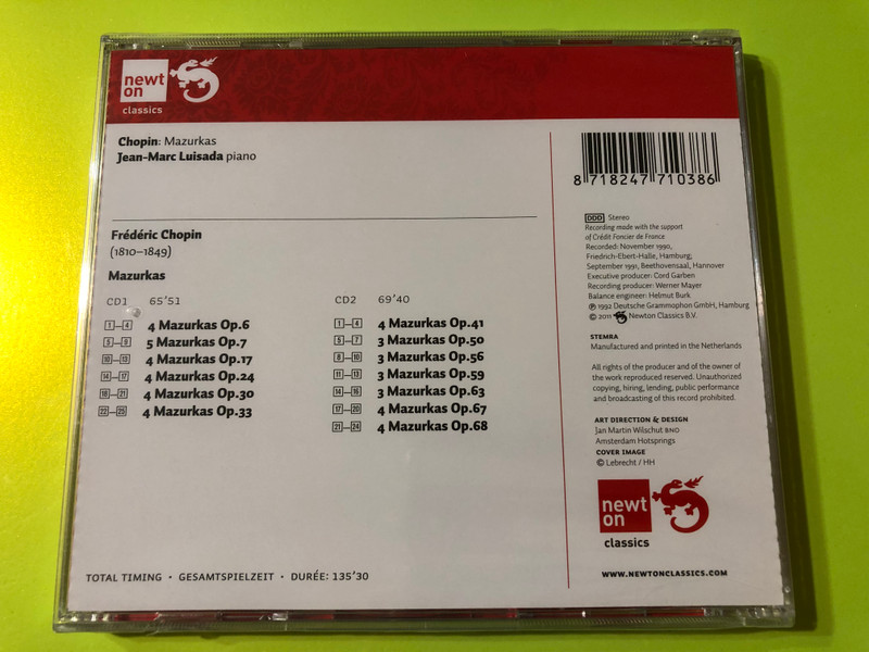 Chopin: The Complete Mazurkas – Jean-Marc Luisada (Newton Classics 8802038, 2CD Set) (8718247710386)