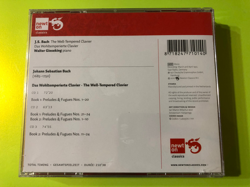 J.S. Bach: The Well-Tempered Clavier, Books I & II – Walter Gieseking (Newton Classics 8802014, 3CD Set) (8718247710140)