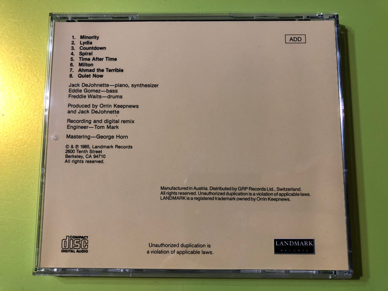 The Jack DeJohnette Piano Album – Digital Landmark Jazz (1985) CD (LCD-1504-2)
