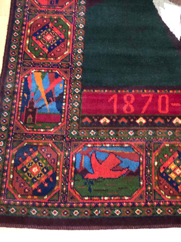 Rare 1970 Centennial Soviet Tapestry: Vladimir Lenin with Narrative Vignette Borders (VladimirLeninRug002)