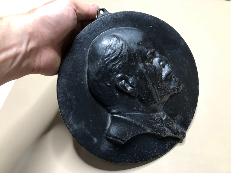 Vintage Soviet Era Vladimir Lenin Profile Bas-Relief Wall Plaque - Cast Metal Historical Collectible (VladimirLeninProf)