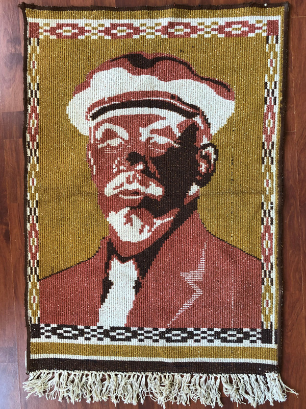 Vintage Hand-Woven Vladimir Lenin Portrait Rug: A Rare Piece of Soviet History (c. 1950s) (VladimirLeninRug003)
