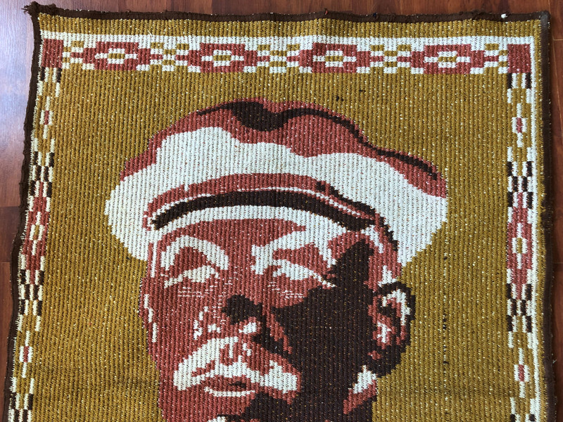 Vintage Hand-Woven Vladimir Lenin Portrait Rug: A Rare Piece of Soviet History (c. 1950s) (VladimirLeninRug003)