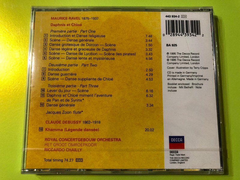 Riccardo Chailly Conducts Ravel's Daphnis et Chloé and Debussy's Khamma with the Royal Concertgebouw Orchestra CD (028944393422)
