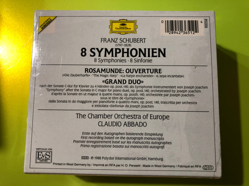 Claudio Abbado Conducts Schubert's Complete 8 Symphonies, Rosamunde, and Grand Duo (5-CD Set) (028942365124)