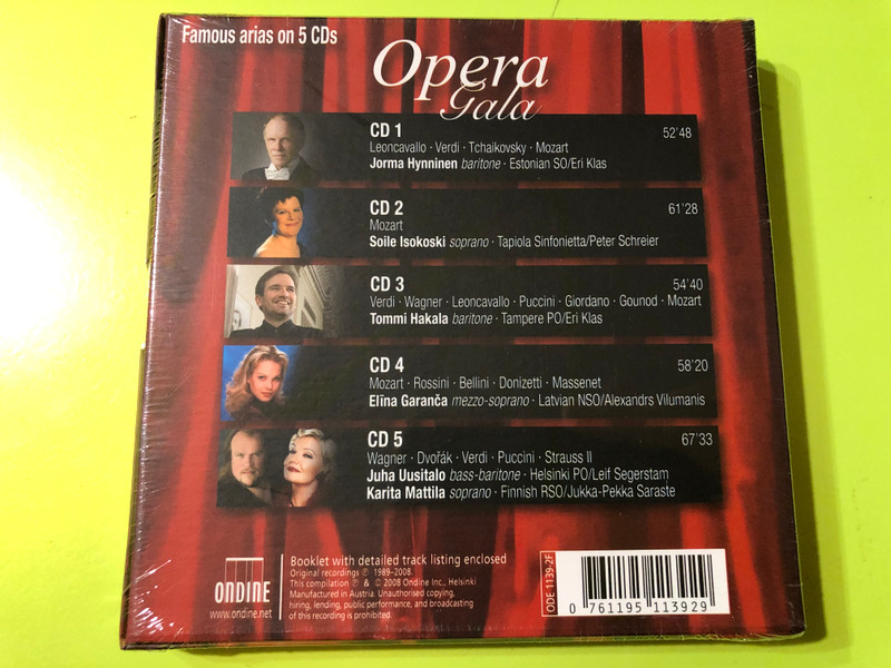 Grand Opera Gala: Famous Arias Box Set Featuring Karita Mattila, Elīna Garanča, and More (5-CD Ondine) (0761195113929)