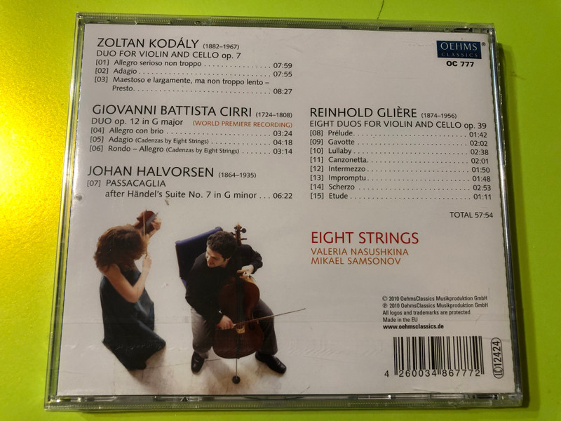 EIGHT STRINGS: Duos for Violin and Cello by Kodály, Cirri, Halvorsen, and Glière CD (426034867772)
