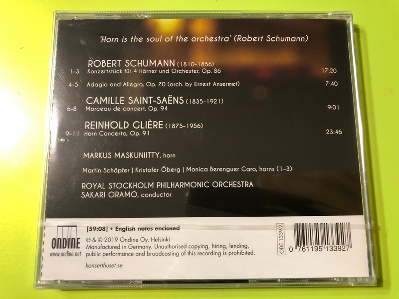 Schumann, Saint-Saëns, Glière: Virtuoso Horn and Orchestra Concertos CD (0761195133927)
