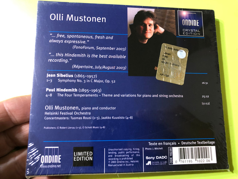 Sibelius' Symphony No. 3 & Hindemith's The Four Temperaments: A Nordic-Neoclassical Pairing CD (0761195102220)