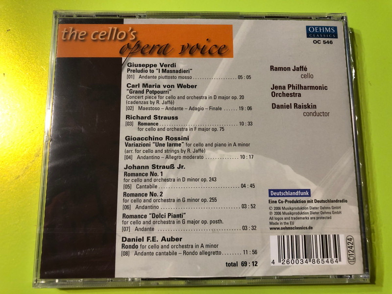 The Cello's Opera Voice: Romantic Virtuosity and Lyrical Showpieces CD (4260034865464)