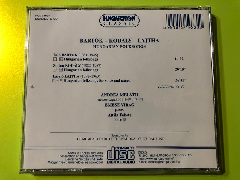 Bartók, Kodály, Lajtha: Hungarian Folksongs – Andrea Meláth (Mezzo-Soprano) CD (5991819333220)