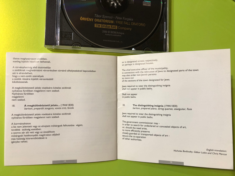 Tibor Szemző & Péter Forgács: Örvény Oratórium / Free Fall Oratorio – Rare Multimedia CD (ÖrvényOratórium)