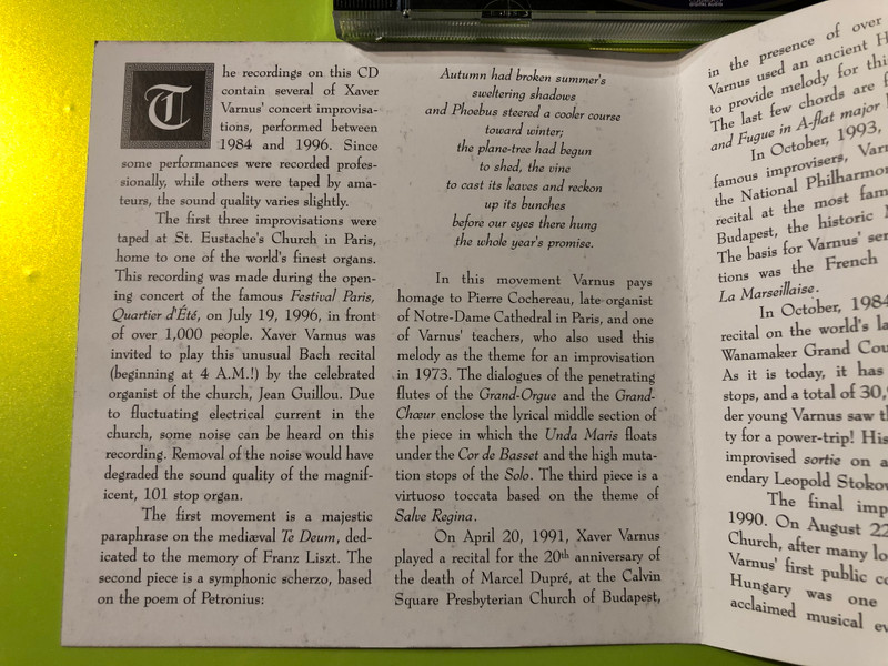 Xaver Varnus: THE ART OF IMPROVISATION - Live Organ Concerts CD (XaverVarnus)