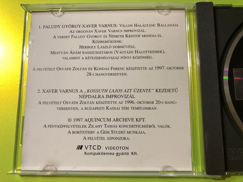 Faludy-Varnus: VILLON HALÁLTÁNC BALLADÁJA - Poetic and Organ Improvisation CD (Faludy-Varnus)