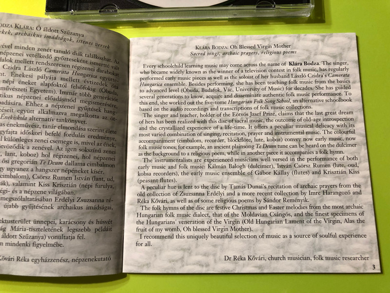 Ó, áldott Szűzanya: Sacred Songs and Archaic Prayers by Bodza Klára CD