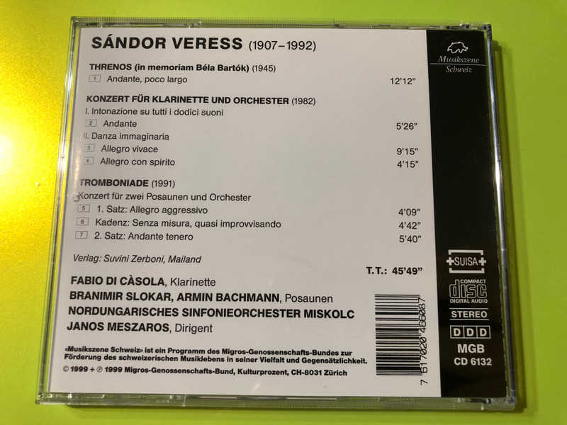 Sándor Veress: Threnos – Klarinettenkonzert – Tromboniade CD (7617020466087)