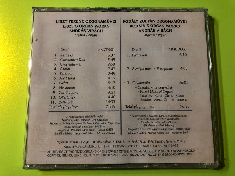 Selected Hungarian Organ Works: Masterpieces by Liszt and Kodály 2 CD Set (HungarianOrganWorks)