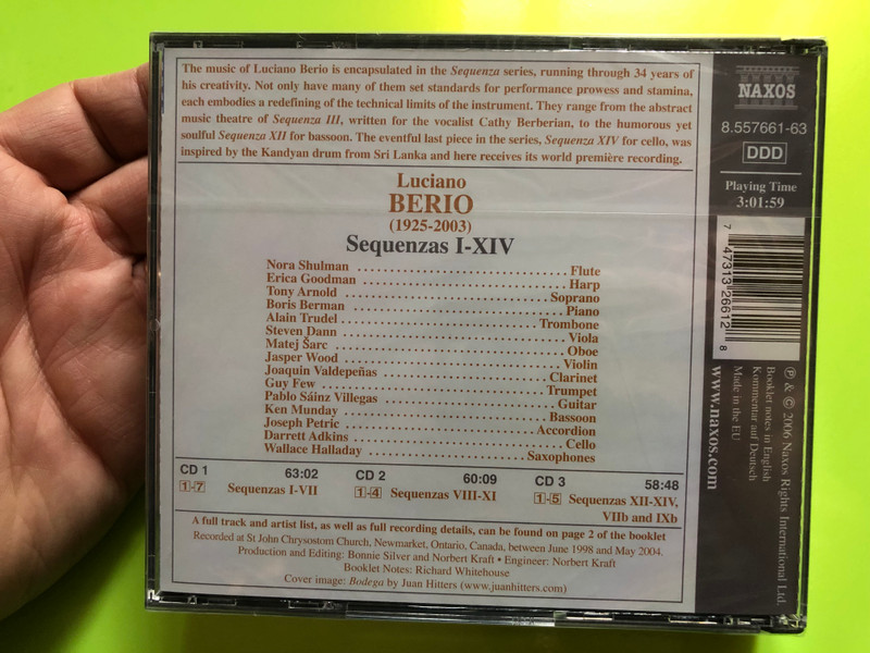 Luciano Berio: Sequenzas I-XIV (3-CD Set) – Naxos (747313266128)