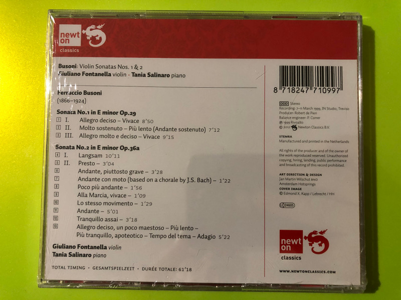 Busoni: Violin Sonatas Nos. 1 & 2 - Giuliano Fontanella & Tania Salinaro by Newton Classics CD (818247710997)