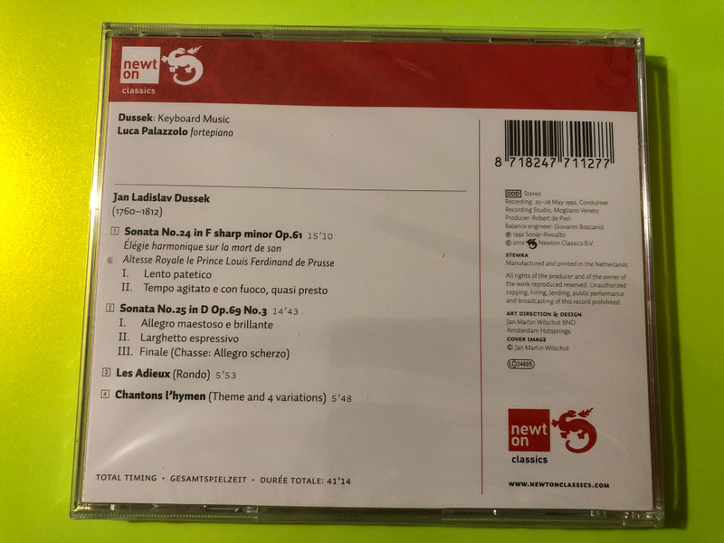 Jan Ladislav Dussek: Piano Sonatas by Luca Palazzolo (Newton Classics) CD (8718247711277)