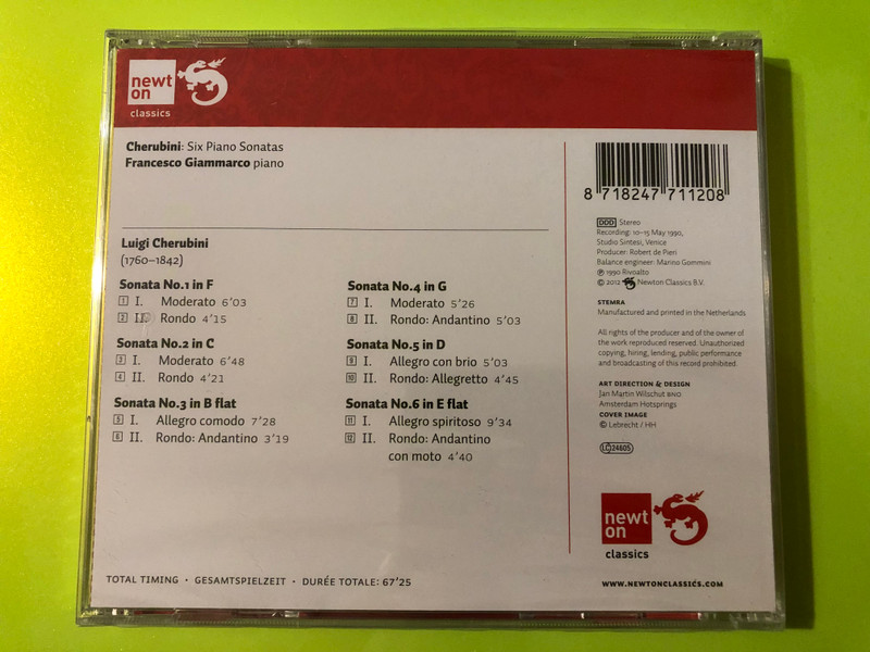 Luigi Cherubini: 6 Sonatas for Piano by Francesco Giammarco (Newton Classics) CD (8718247711208)