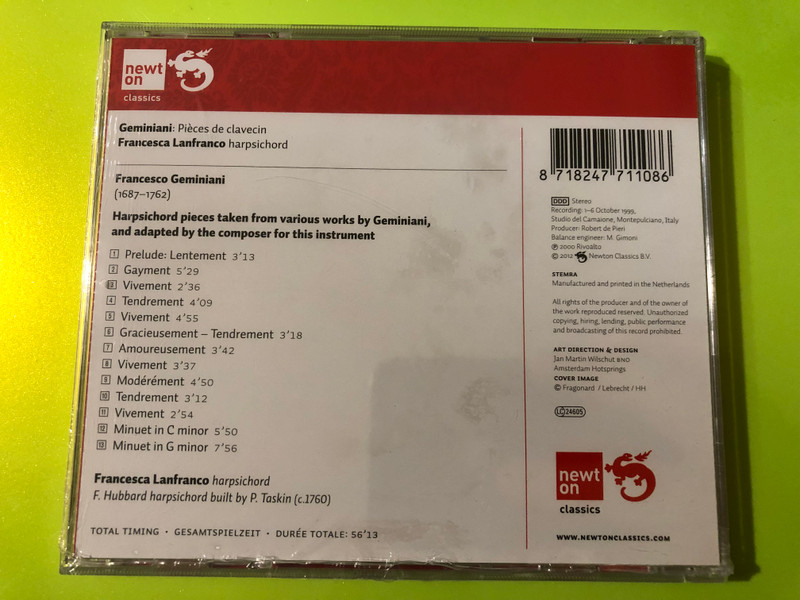 Geminiani: Pièces de clavecin (1743) by Francesca Lanfranco (Newton Classics) CD (8718247711086)