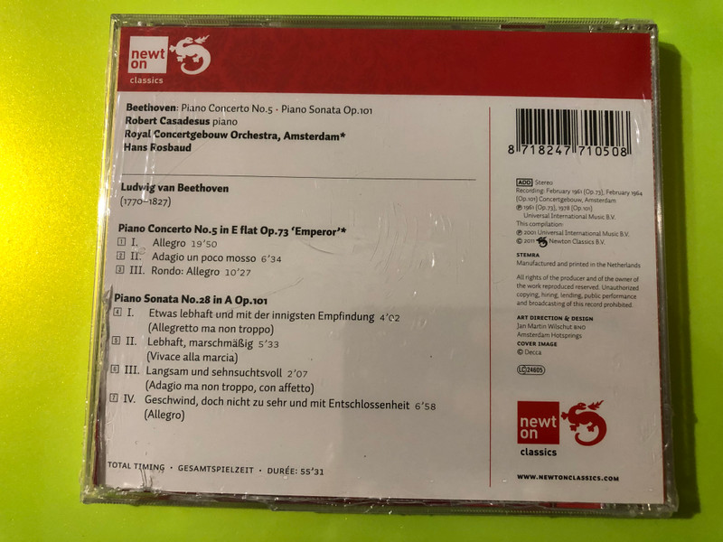 Beethoven: Emperor Concerto & Sonata Op. 101 - Newton Classics CD (8718247710508) 