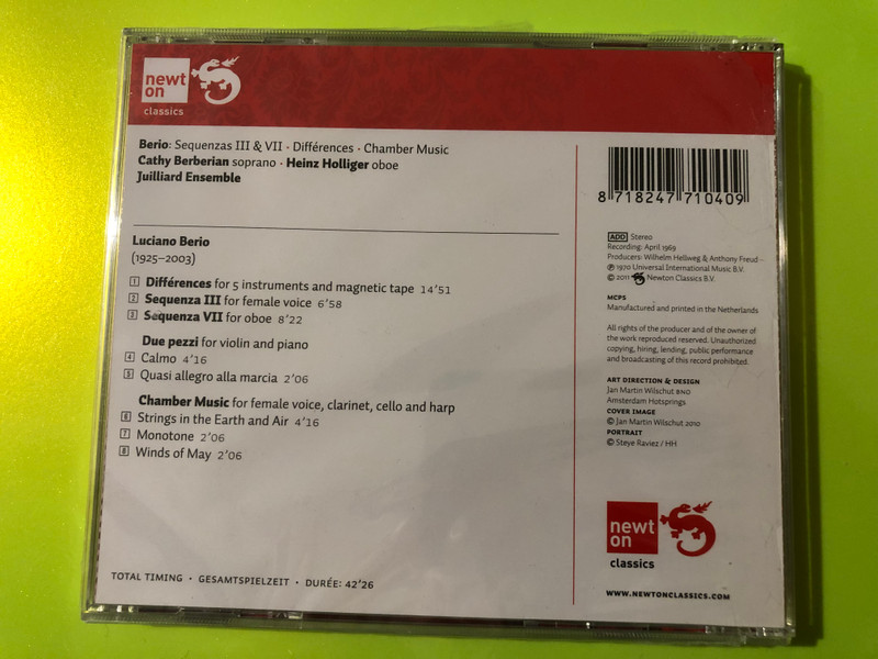Berio: Sequenzas III & VII, Différences & Chamber Music - Newton Classics CD (8718247710409)