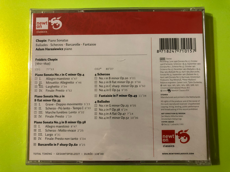 Chopin: Piano Sonatas, Ballades & Scherzos - Adam Harasiewicz & Newton Classics 2-CD Set (8178247710157)