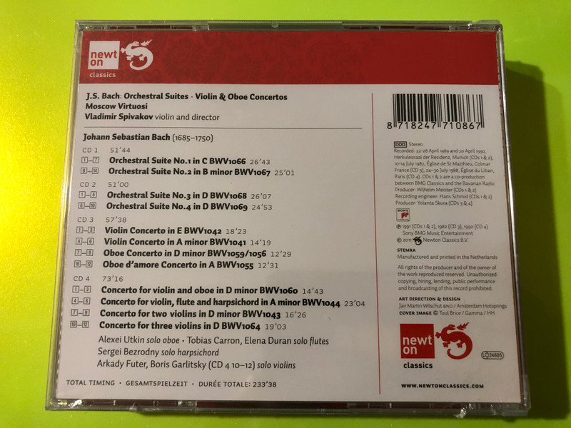J.S. Bach: Orchestral Suites & Violin Concertos - Moscow Virtuosi & Vladimir Spivakov (4-CD Set) (8718247710867.)