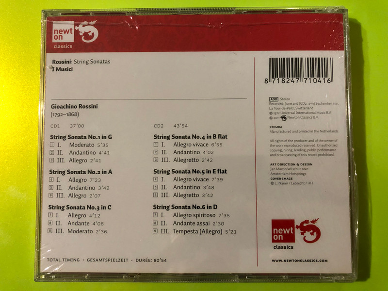 Rossini: Sonatas for Strings Nos. 1–6 - I Musici & Newton Classics (2-CD Set) (8718247710416)
