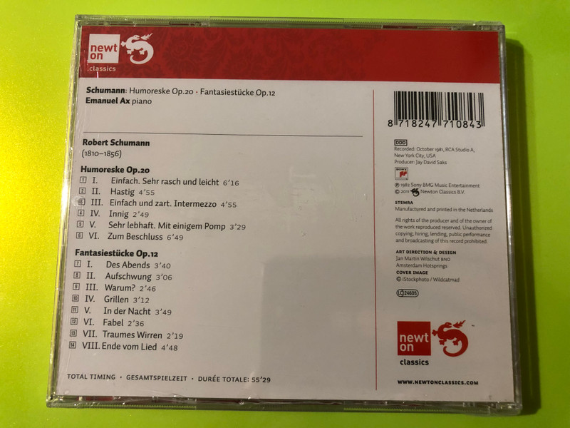 Schumann: Humoreske & Fantasiestücke - Emanuel Ax & Newton Classics CD (8718247710843)