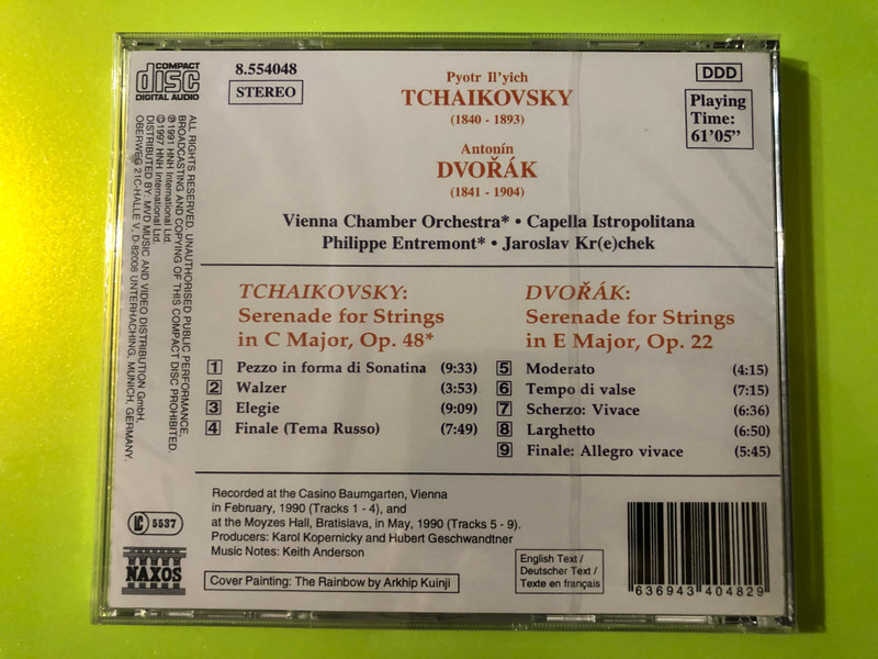 Tchaikovsky & Dvořák: Serenades for Strings - Naxos Classical Collection CD (636943404829)