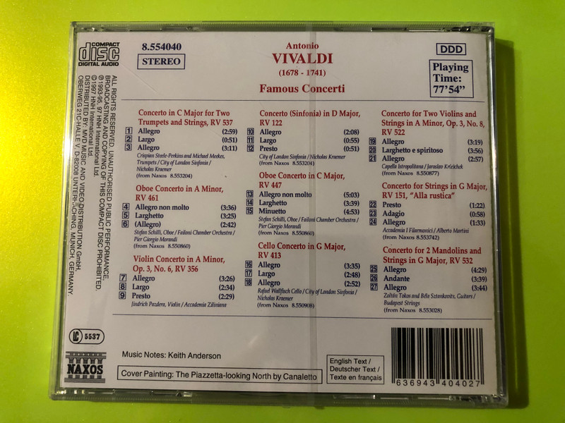 Vivaldi: Famous Concerti for Trumpets, Oboe, Mandolins & More - Naxos CD (636943404027)