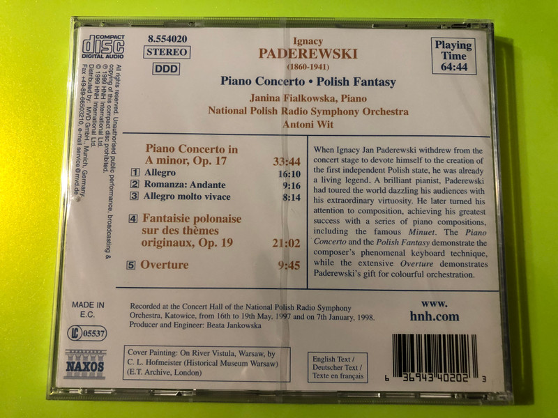 Ignacy Jan Paderewski: Piano Concerto & Polish Fantasy (Naxos) CD (636943402023)