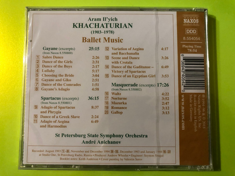 Aram Khachaturian: Ballet Music from Gayane, Spartacus & Masquerade (Naxos) CD (636943405420)