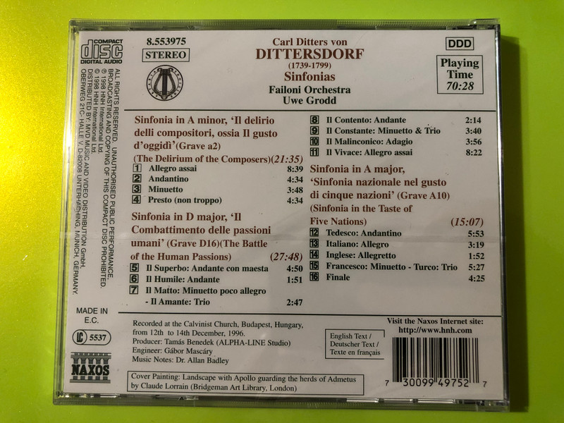 Carl Ditters von Dittersdorf: Three Descriptive Sinfonias – Naxos CD (730099497527)