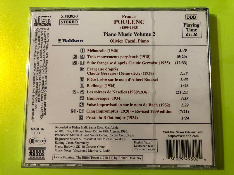 Francis Poulenc: Piano Music Vol. 2 by Naxos CD (730099493024)