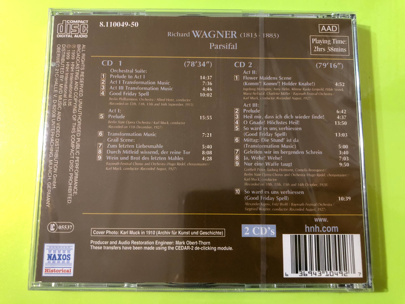 Wagner: Parsifal - Naxos Historical Great Opera Recordings 2-CD Set (636943104927)