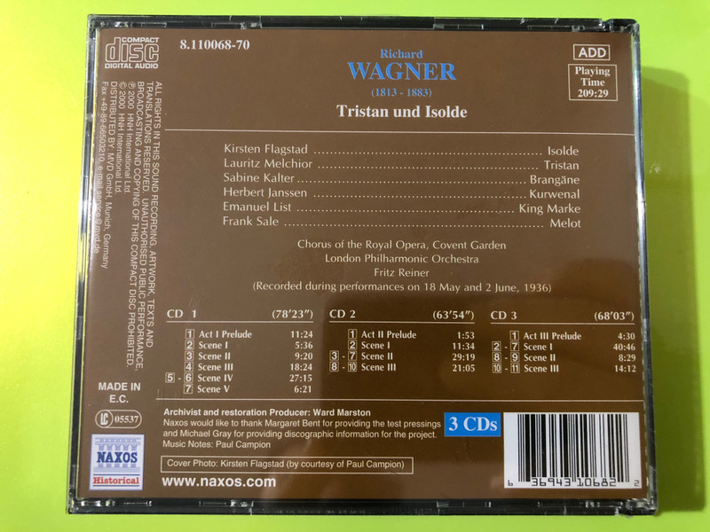 Wagner: Tristan und Isolde - Naxos Historical Great Opera Recordings 3-CD Set (636943106822)